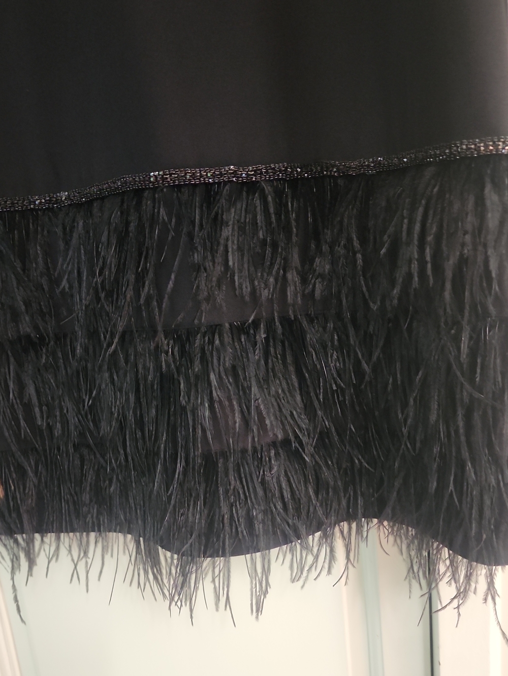 New No Tag.Tahari Black Feather-Hem Mini Dress - Picture 3 of 7
